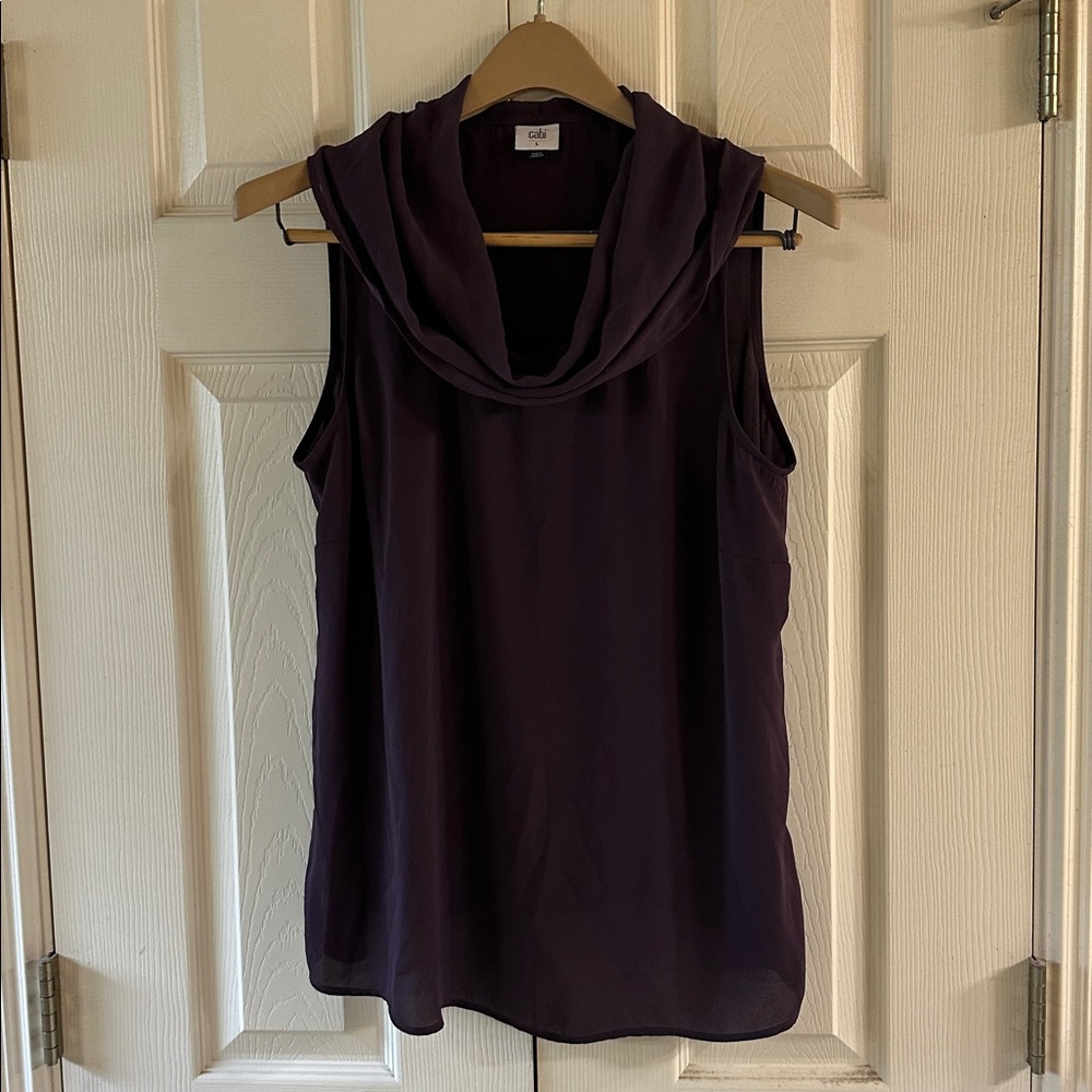 Cabi Deep Purple Cowl Neck Sheer Blouse Top, Size L